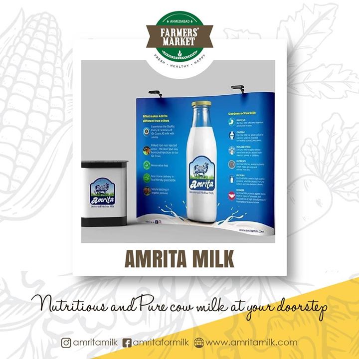 Bring to your homes the health and goodness of pure cow milk! Get the Indian Breed Gir Cow's A2 Milk delivered at your doorstep by @amritamilk.
.
.
.
#amritamilk #amritaformilk #cowmilk #healthy #nutritious #farmersmarket #gujarat #freshfood #farmfresh  #fruits #veggies #bakery #grocery #chocolates #vegan #dairy #cheese #bakers #afm #ahmedabadfarmersmarket #localmarket