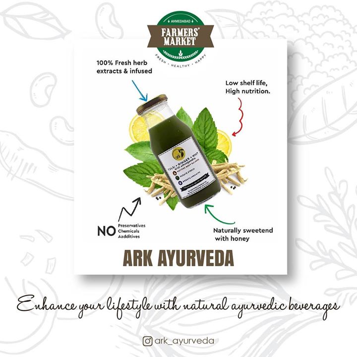 Creating ayurvedic products focused around the philosophy, “Ayurveda is not an alternative medicine, Ayurveda is lifestyle.”, @ark_ayurveda is into producing chemical-free beverages. 
.
.
.
#ayurveda #health #ayurvedicherbs #holisticlifestyle #goodherbs #freshproduce #hydration #stayhydrated #healthylifestyle #fitness #seethelabel #Cleanse #stressfree #healthy #healthyconsciousliving #health #healthyliving #healthyfood #rejuvenate #vitality #ark #energydrink #ahmedabad #ahmedabadfood #afm #ahmedabadfarmersmarket #localmarket