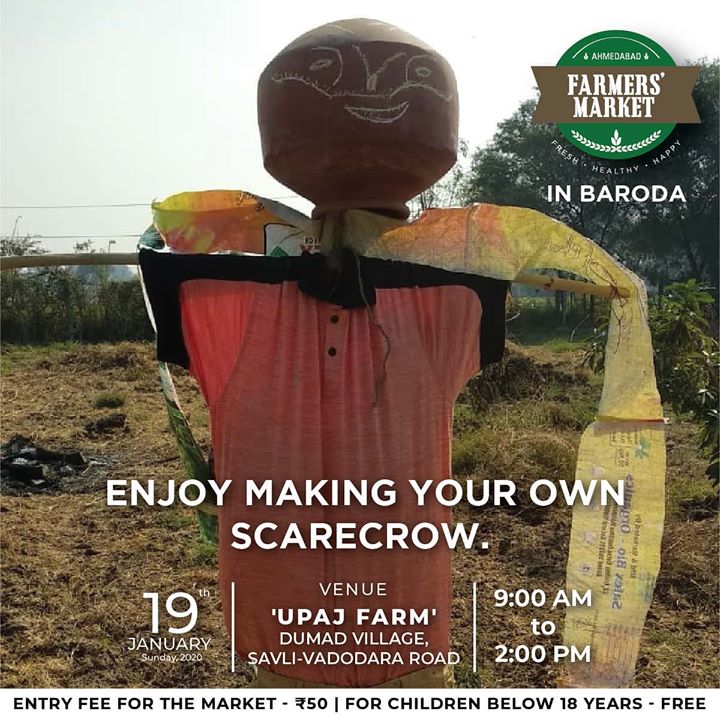 Ever tried creating your own version of a scarecrow? If not, come and enjoy this activity at @ahmfarmersmarket on 19th JAN | 9:00 AM – 2:00 PM | UPAJ FARMS – BARODA!
.
.
.
#farmersmarket #afm #ahmedabadfarmersmarket #localmarket #Baroda #supportlocal #localfoods #natural #nutritional #healthy #organicfood #nutrition #healthyliving #fitnessfood #scarecrowmaking #scarecrow