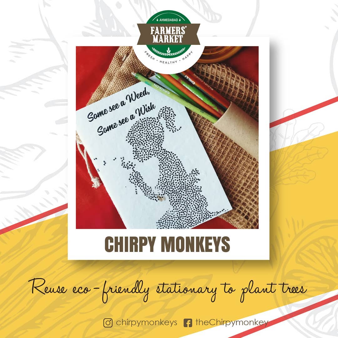 Working seriously on the Go-Green concept, @chirpymonkeys are manufacturing stationary products like pencils which can be planted after its usage!
.
.
.
#thechirpymonkey #ecofriendly #stationary #environment friendly #recycled #farmersmarket #gujarat #freshfood #farmfresh  #fruits #veggies #bakery #grocery #chocolates #vegan #dairy #cheese #afm #ahmedabadfarmersmarket #localmarket