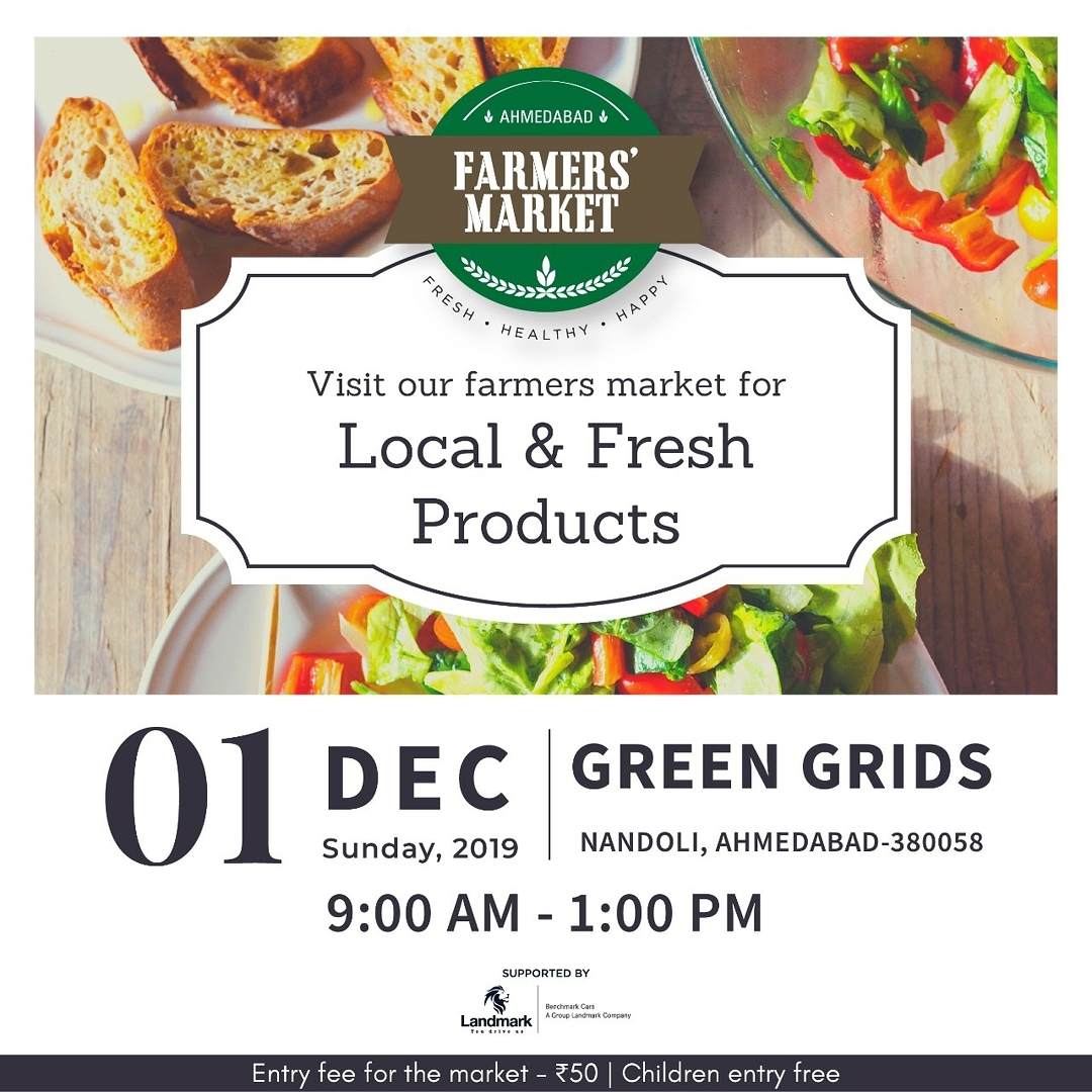 We await your presence on 1st December 2019 - Sunday at GREEN GRIDS, NANDOLI – AHMEDABAD. 
SEE YOU ON SUNDAY!
.
.
.
#farmersmarket #gujarat #freshfood #farmfresh  #fruits #veggies #bakery #grocery #chocolates #vegan #dairy #cheese #bakers #afm #ahmedabadfarmersmarket #localmarket #homemade