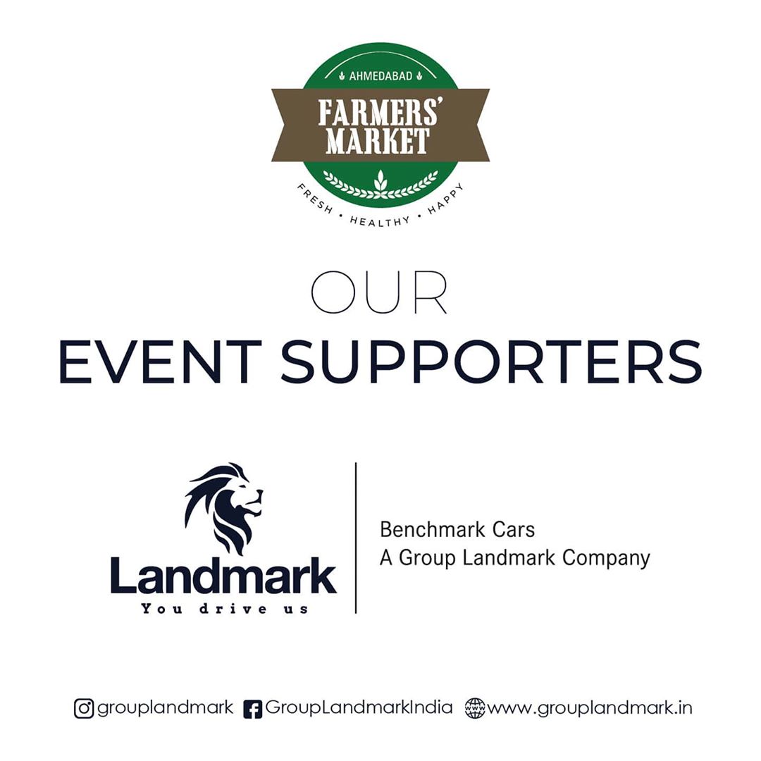 We are happy to announce our event supporters @grouplandmark - one of the top automotive manufacturers around the globe.
.
.
.
#farmersmarket #afm #ahmedabadfarmersmarket #localmarket #Baroda #supportlocal #localfoods #natural #nutritional #healthy #organicfood #nutrition #healthyliving #fitnessfood #wellness #GroupLandmark #YouDriveUs #LandmarkingIndia