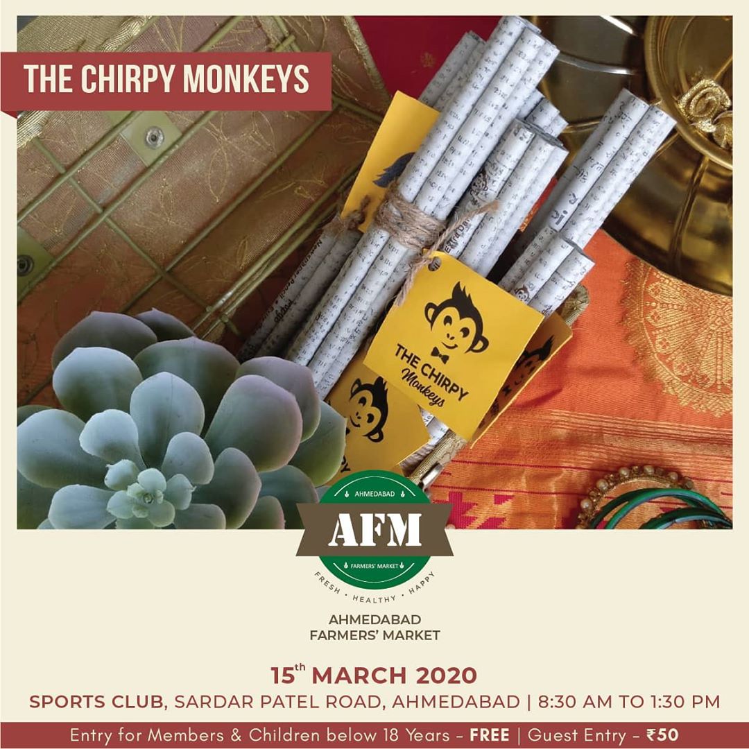 AHMEDABAD FARMERS MARKET 
15th MARCH | 8:30 AM – 1:30 PM | SPORTS CLUB - AHMEDABAD
Explore eco-friendly and sustainable stationary by @chirpymonkeys
.
.
.
#thechirpymonkeys #sustainable #sustainableproducts #sustainablegifts #alternative #gogreen #recycle #recycledpaper #recycledpaperproducts #ecofriendly #environment #savetrees #reuse #plantablepens #farmersmarket #afm #ahmedabadfarmersmarket #localmarket #supportlocal #localfoods #homemade #organic #healthy