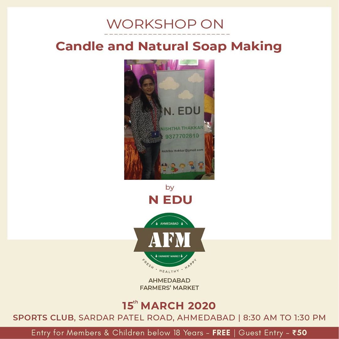 Come and be a part of this creative workshop by @nishtha.nedu especially if you love making natural soaps and candles.
TO REGISTER CONTACT US: +91 98252 51113 | +91 97129 84645 | +91 9898328908.
.
.
.
#tasty #farmersmarket #afm #ahmedabadfarmersmarket #localmarket #supportlocal #localfoods #homemade #organic #healthy #nedu #soapmaking #candlemaking