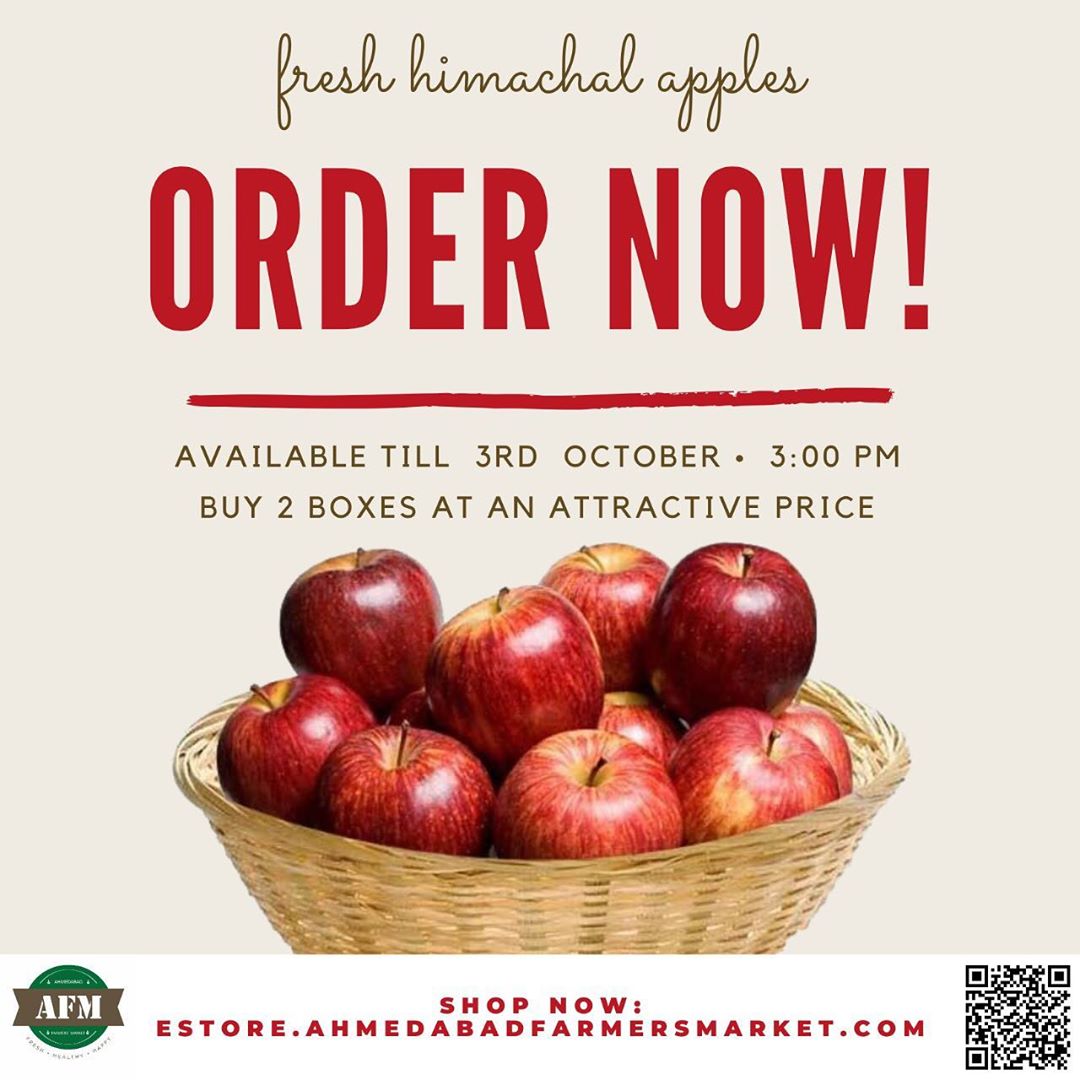This product is the apple of our eyes, quite literally! 

Fresh, healthy and nutritious apples straight from the valleys of Himachal.

Available fresh till 3rd October, 2020; 3:00 PM.

Buy two boxes at an attractive price, now! 

Order now at: estore.ahmedabadfarmersmarket.com

#fresh #freshfood #freshveggies #healthy #healthylifestyle #healthyfood #himachalapples #healthyeating #healthyrecipes #freshapples #health #healthandwellness #local #localbusiness #localfood #apples #localbrand #happiness #lifestyle #lifestyleguide #happy #market #farmersmarket #markets #ahmedabad #ahmedabadfood #ahmedabadfarmersmarket #afm
