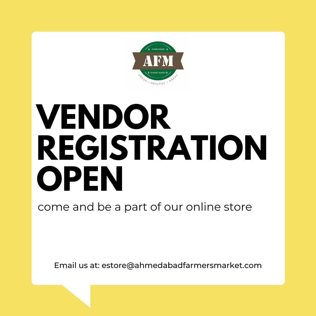 Vendor Registration Open:

Ahmedabad Farmers' Market is providing vendors with a platform now. Come and be a part of our online store. 

Our online store:
estore.ahmedabadfarmersmarket.com

#fresh #vendors #vendorregistration #healthy #healthylifestyle #healthyfood #naturalproducts #healthyeating #healthyrecipes #healthiswealth #health #healthandwellness #local #localbusiness #localfood #vendor #localbrand #happiness #lifestyle #lifestyleguide #happy #market #farmersmarket #ahmedabad #ahmedabadfood #naturalghee #bilonaghee #ghee  #ahmedabadfarmersmarket #afm