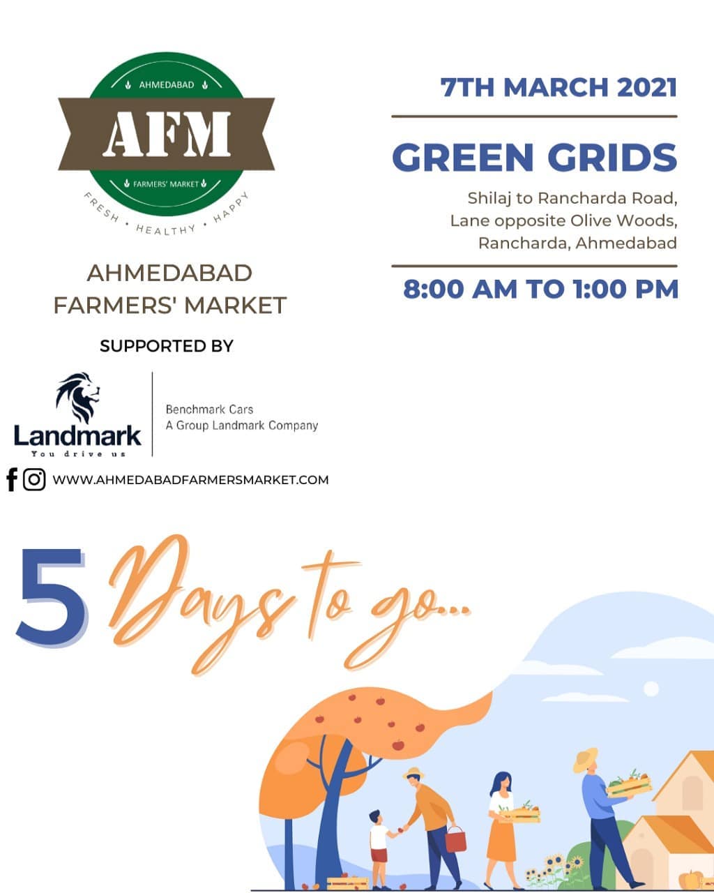 We are super-excited and awaiting your presence on 7th March 2021, Sunday from 8:00 am to 1:00 pm at Green Grids, Shilaj to Rancharda Road, In the lane opposite Olive Woods, Rancharda, Ahmedabad.
.
.
.
#ahmedabadfarmersmarket #ahmedabad #farmersmarketfresh #farmersmarketinndia #farmersmarket #gujarat #freshfood #farmfresh #fruits #veggies #bakery #grocery #chocolates #vegan #dairy #cheese #bakers #afm #localmarket #ahmedabad_instagram #freshandhomemadeproducts #fresh #homemade #gourmet #ahmedabad