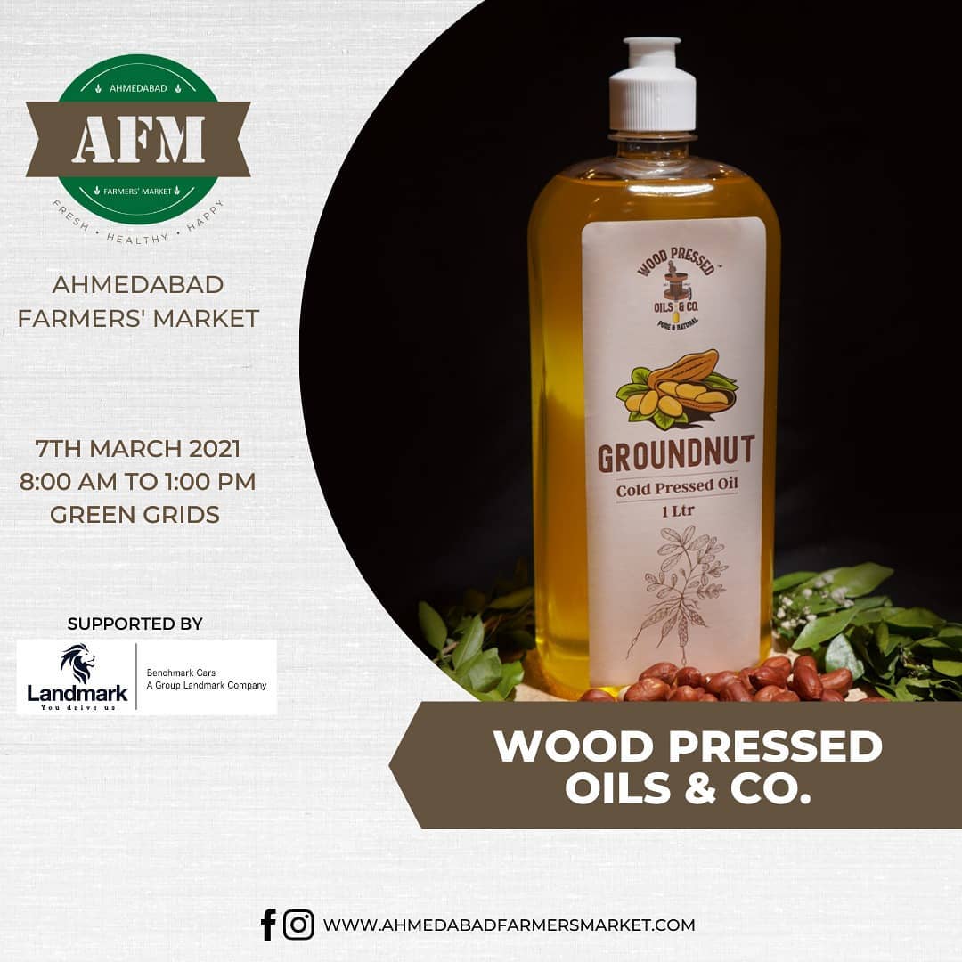 A wide range of Healthy, Pure & Natural Cold Pressed Oils made through the Wood Pressed Method by @wood_pressed_oils_and_co
.
Experience: Date: 7th March 2021, Sunday
Time: 8:00 am to 1:00 pm
Venue: Green Grids, Shilaj to Rancharda Road, In the lane opposite Olive Woods, Rancharda, Ahmedabad
.
.
.
#ahmedabadfarmersmarket #ahmedabad #farmersmarketfresh #farmersmarketinndia #farmersmarket #gujarat #freshfood #farmfresh #fruits #veggies #bakery #grocery #chocolates #vegan #dairy #cheese #bakers #afm #localmarket #ahmedabad_instagram #freshandhomemadeproducts #fresh #homemade #gourmet #ahmedabad