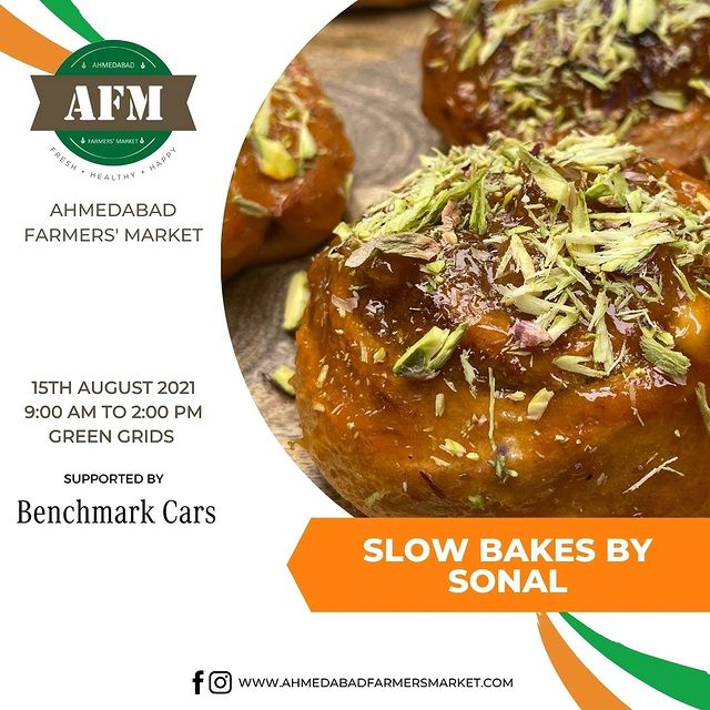 Food, Fun & Frolic defines AFM!
.
15th August (Sunday) | Green Grids, Ahmedabad.
.
@slowbakesbysonal @thesgcollection @betamg
.
.
.
#farmersmarket #gujarat #freshfood #farmfresh #fruits #veggies #bakery #grocery #chocolates #vegan #dairy #cheese #bakers #afm #ahmedabadfarmersmarket #localmarket #ahmedabad_instagram #freshandhomemadeproducts #fresh #homemade #gourmet